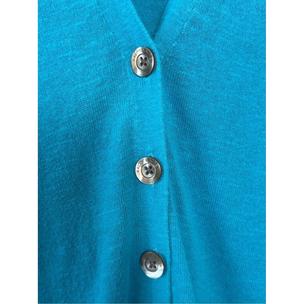 Ralph Lauren Sport Teal V-Neck Button Cardigan Cotton Linen XL Pony Logo Preppy - Picture 6 of 15